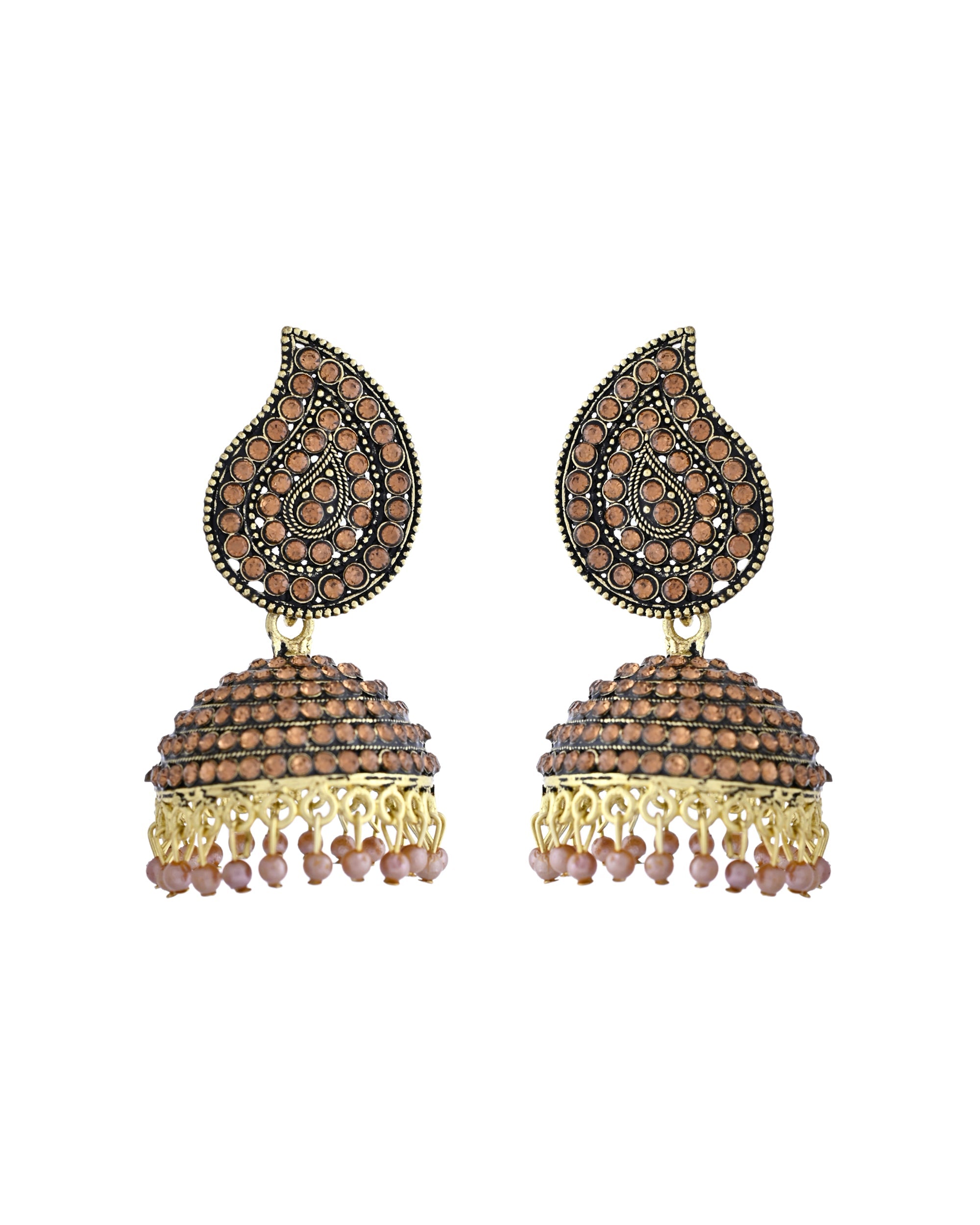 VOJ Gold Toned Stone Studded Done Shaped Jhumka Earrings - Distacart