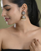 VOJ Gold Toned Stone Studded Done Shaped With Pearl Jhumka Earrings - Distacart