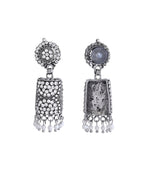 VOJ Silver Toned Stone Studded Jhumka Earrings - Distacart