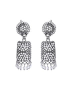 VOJ Silver Toned Stone Studded Jhumka Earrings - Distacart