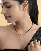 VOJ Gold-Polished Doll Shapped Stone Studded Mangalsutra With Earrings Set - Distacart