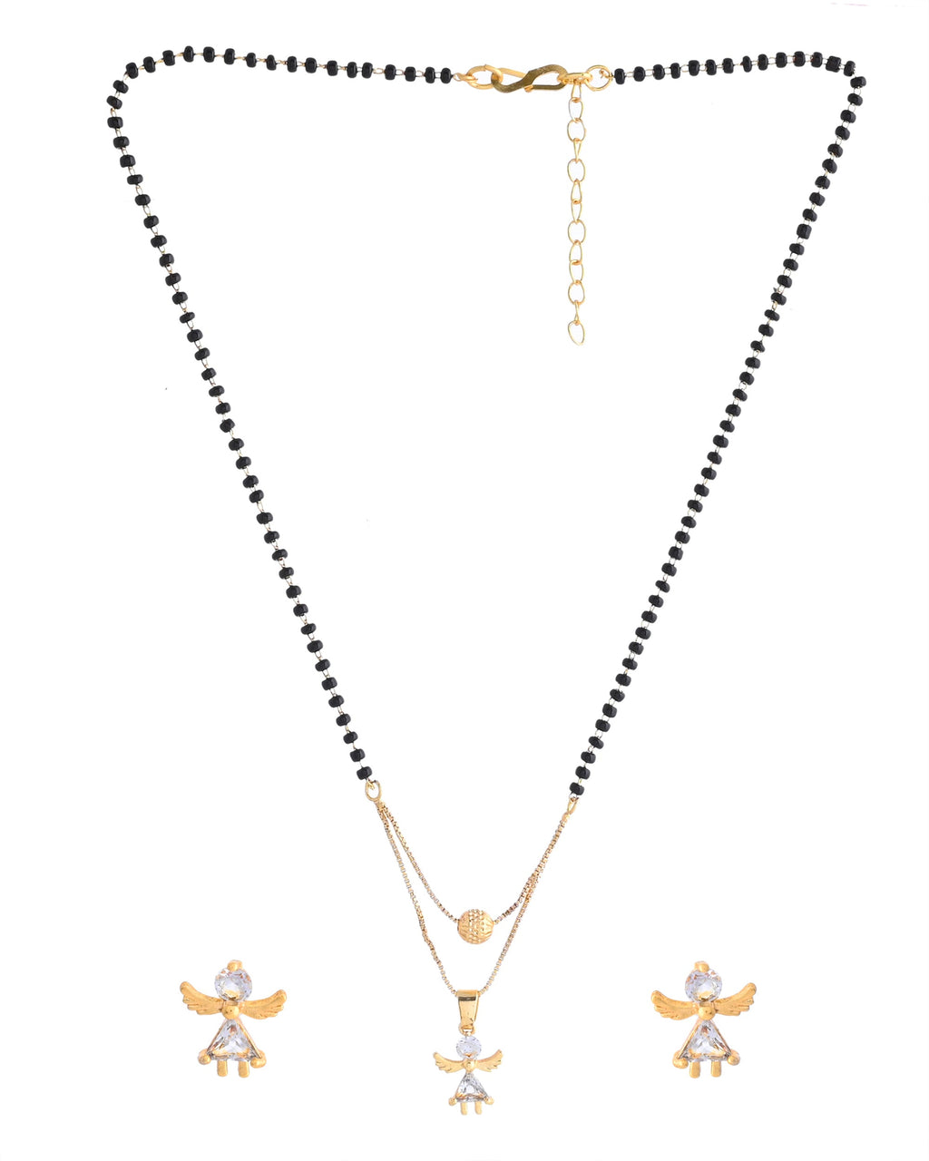 VOJ Gold-Polished Doll Shapped Stone Studded Mangalsutra With Earrings Set - Distacart