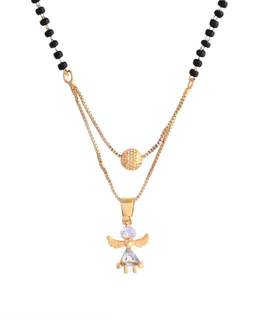 VOJ Gold-Polished Doll Shapped Stone Studded Mangalsutra With Earrings Set - Distacart