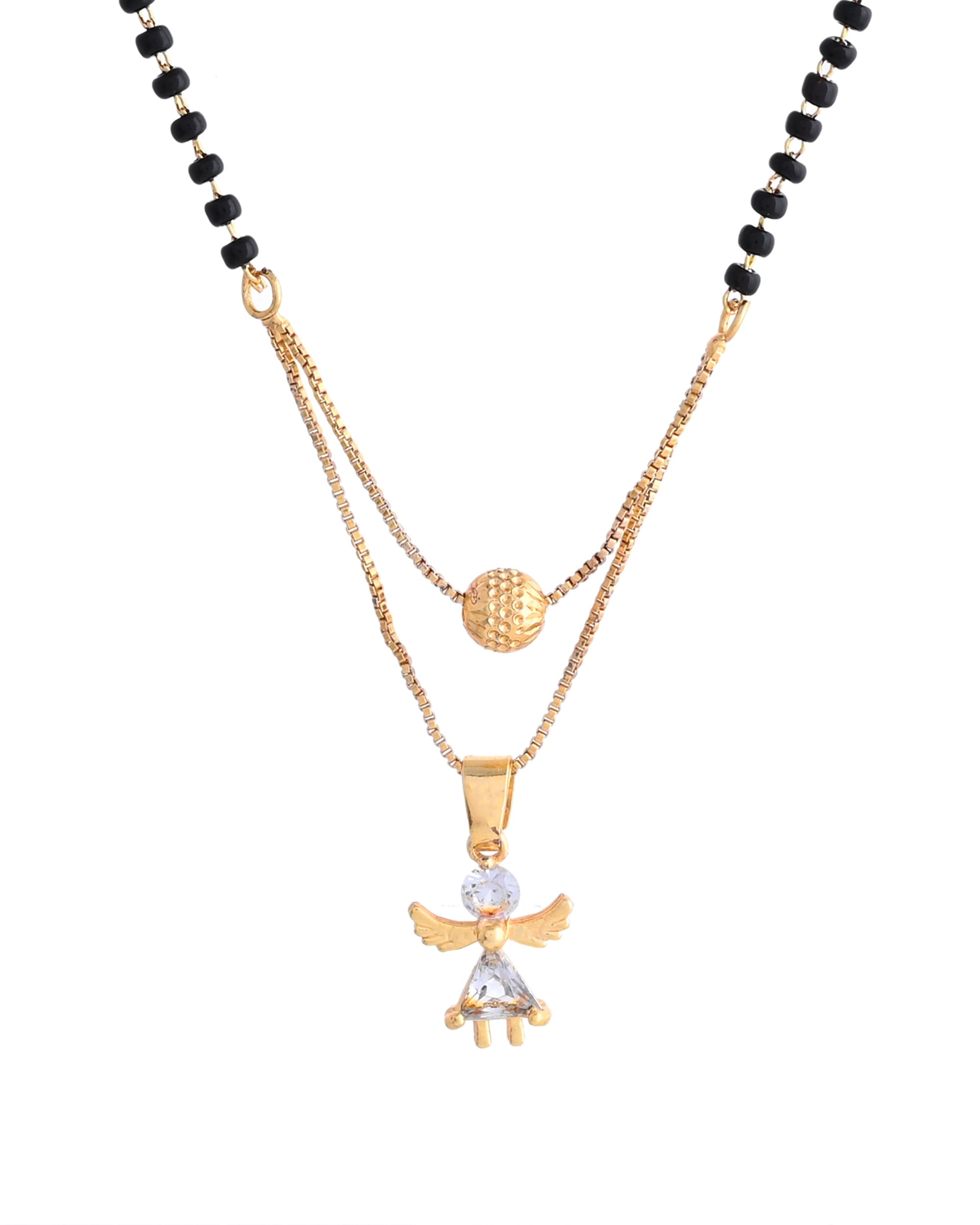 VOJ Gold-Polished Doll Shapped Stone Studded Mangalsutra With Earrings Set - Distacart
