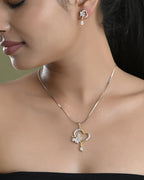 VOJ Dual Tone AD Stone Studded Butterfly Shaped Chain Set With Pandent