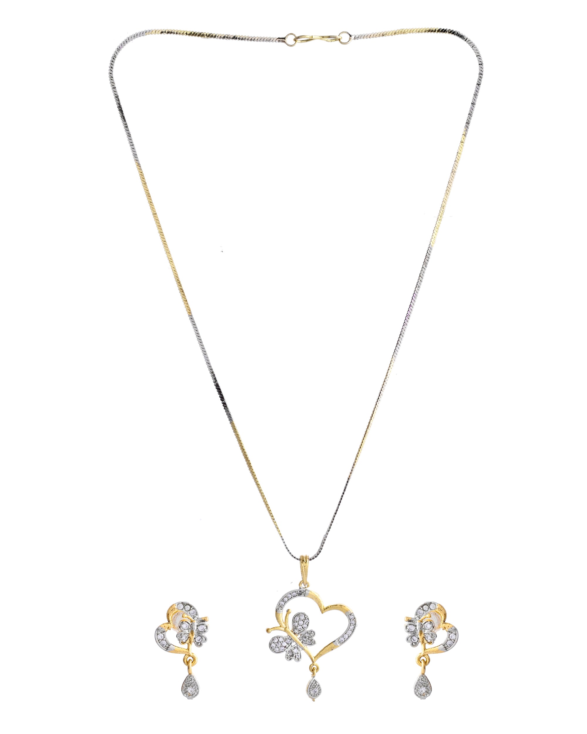 VOJ Dual Tone AD Stone Studded Butterfly Shaped Chain Set With Pandent