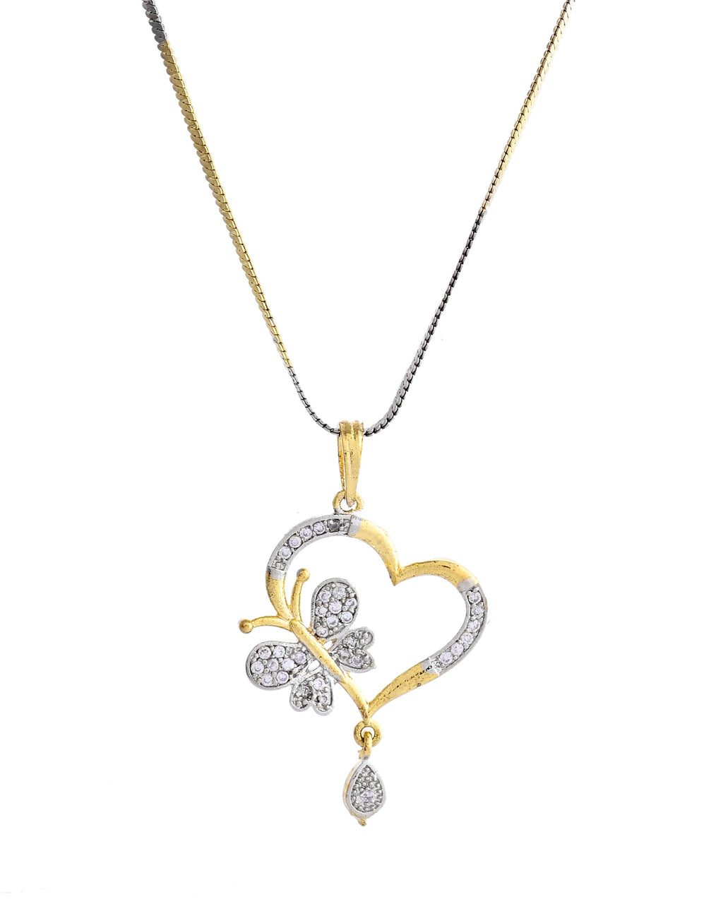 VOJ Dual Tone AD Stone Studded Butterfly Shaped Chain Set With Pandent