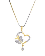 VOJ Dual Tone AD Stone Studded Butterfly Shaped Chain Set With Pandent