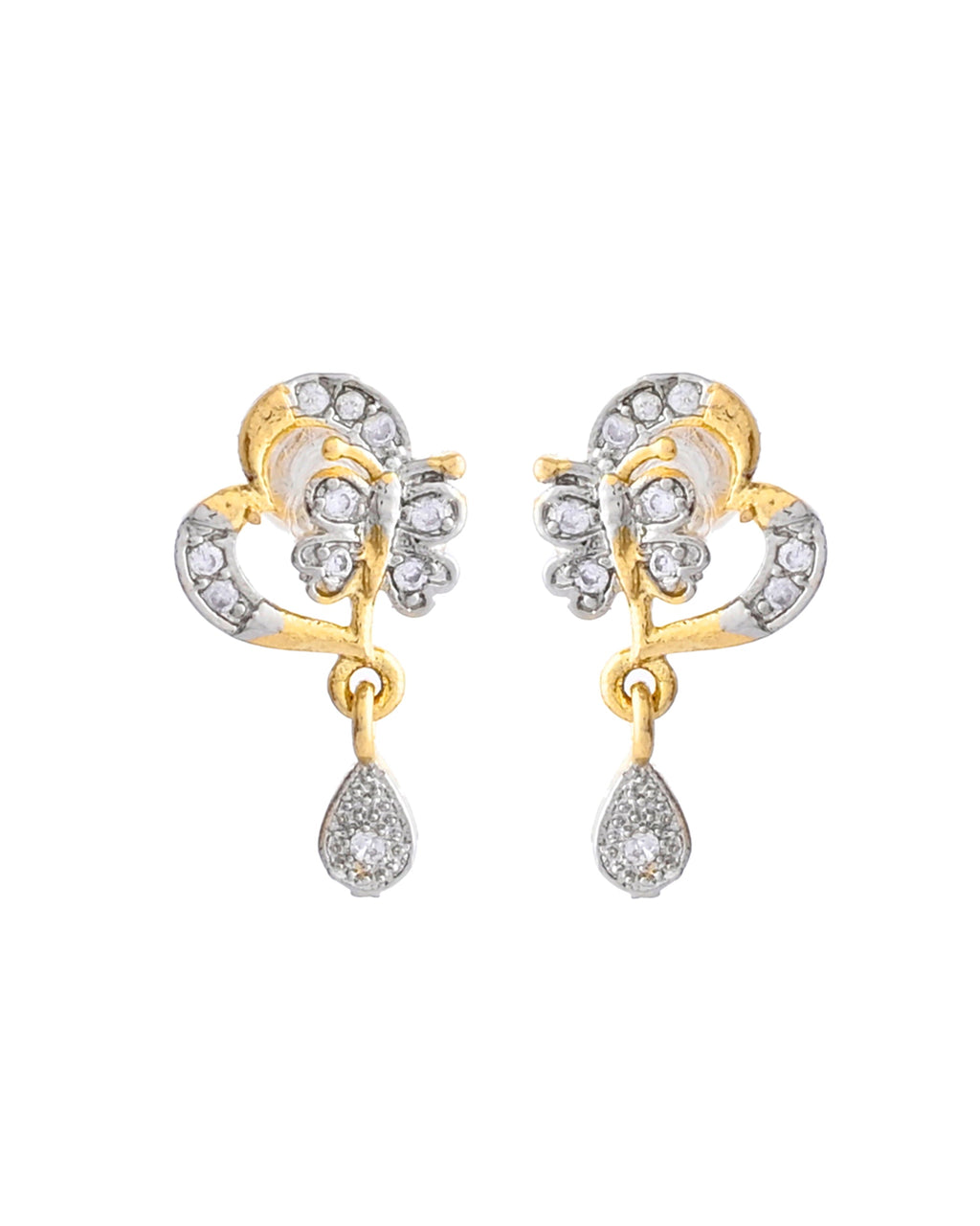VOJ Dual Tone AD Stone Studded Butterfly Shaped Chain Set With Pandent