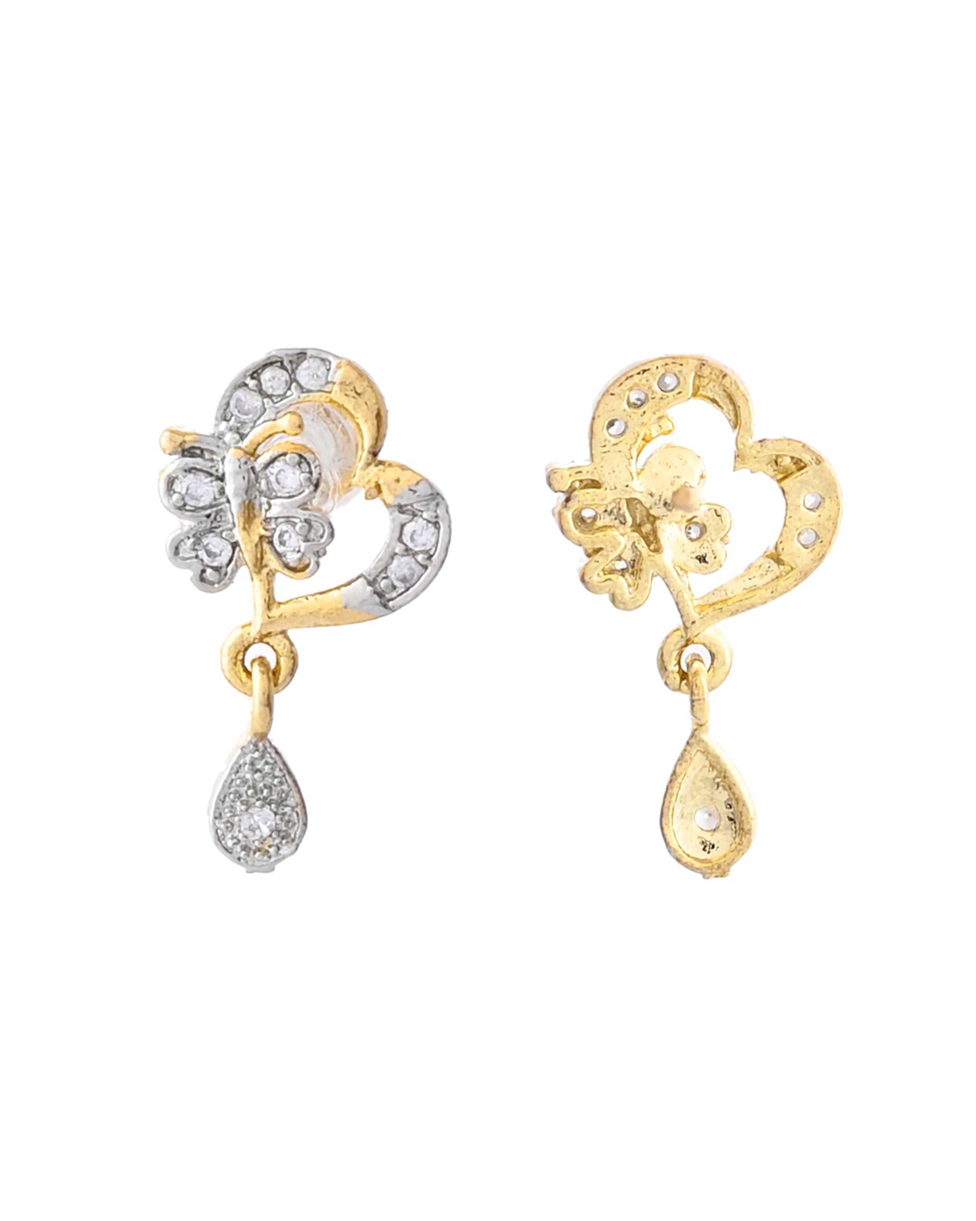 VOJ Dual Tone AD Stone Studded Butterfly Shaped Chain Set With Pandent