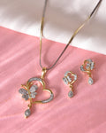 VOJ Dual Tone AD Stone Studded Butterfly Shaped Chain Set With Pandent