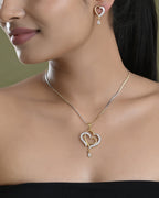 VOJ Dual Tone AD Stone Studded Heart Shaped Chain Set With Pendant