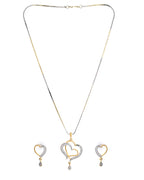 VOJ Dual Tone AD Stone Studded Heart Shaped Chain Set With Pendant