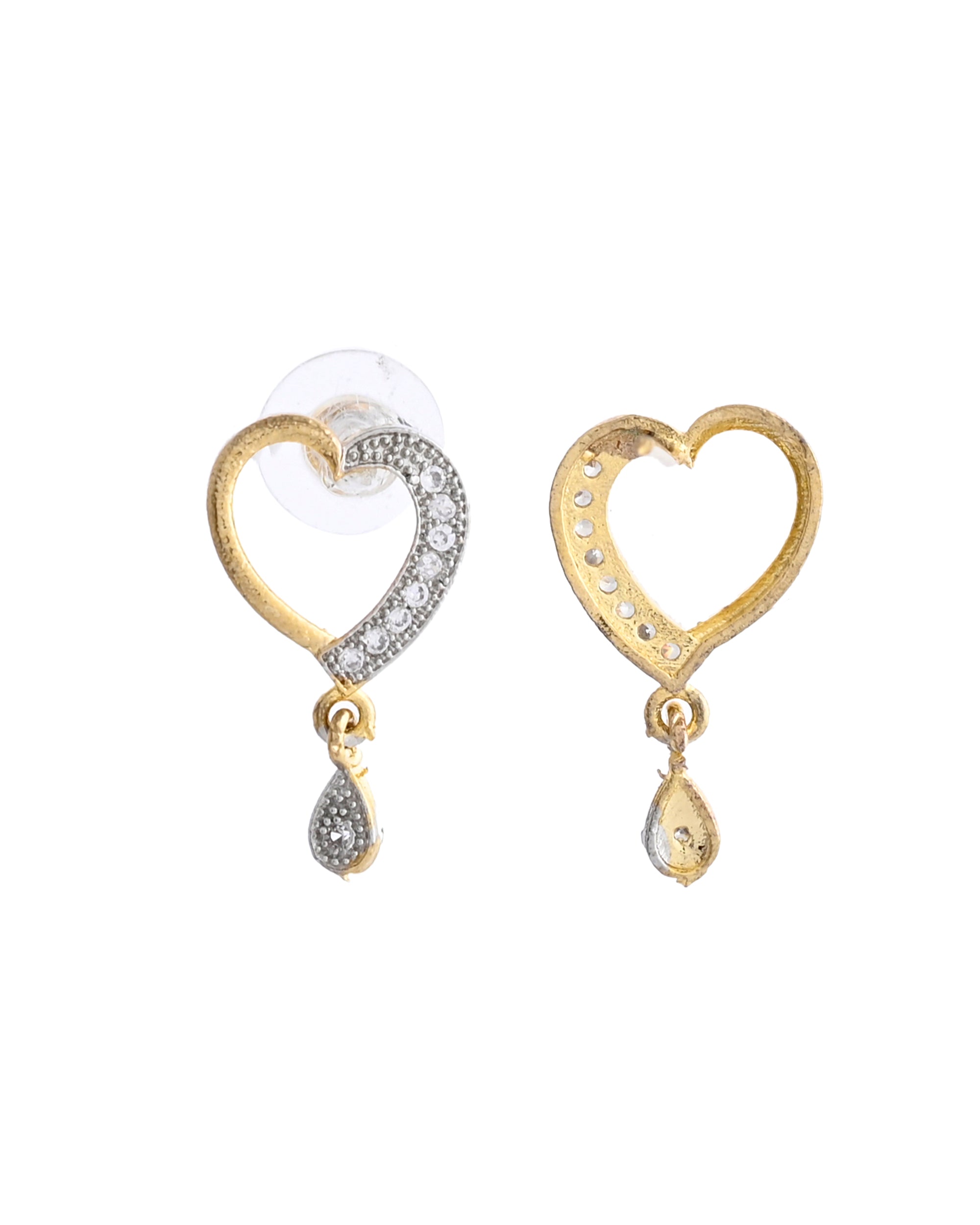 VOJ Dual Tone AD Stone Studded Heart Shaped Chain Set With Pendant