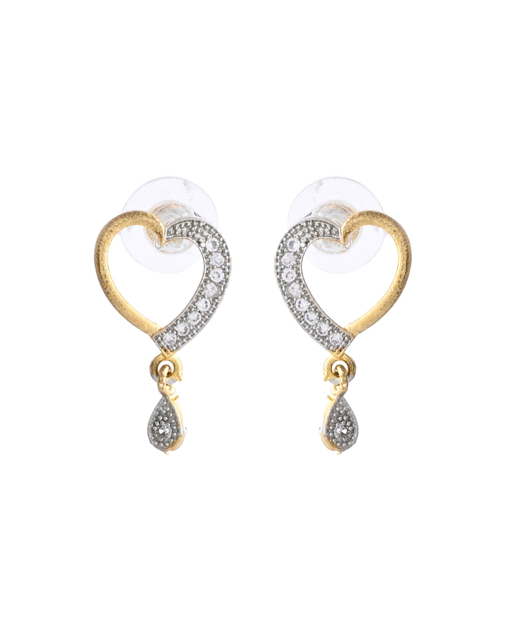 VOJ Dual Tone AD Stone Studded Heart Shaped Chain Set With Pendant