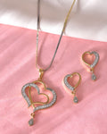 VOJ Dual Tone AD Stone Studded Heart Shaped Chain Set With Pendant