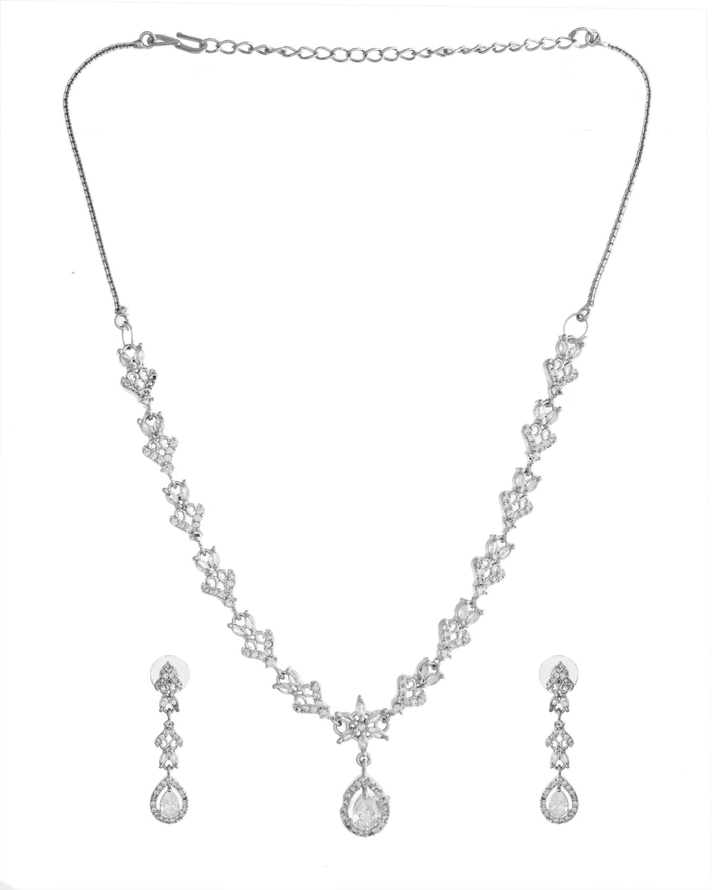 VOJ Silver Plated Elegent Designer AD Jewellery Set