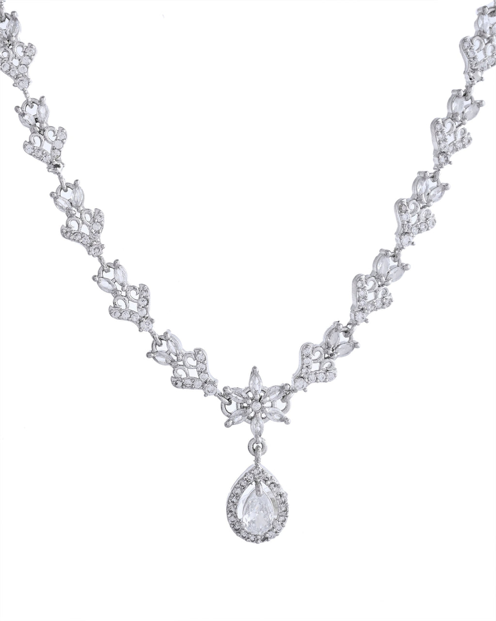 VOJ Silver Plated Elegent Designer AD Jewellery Set