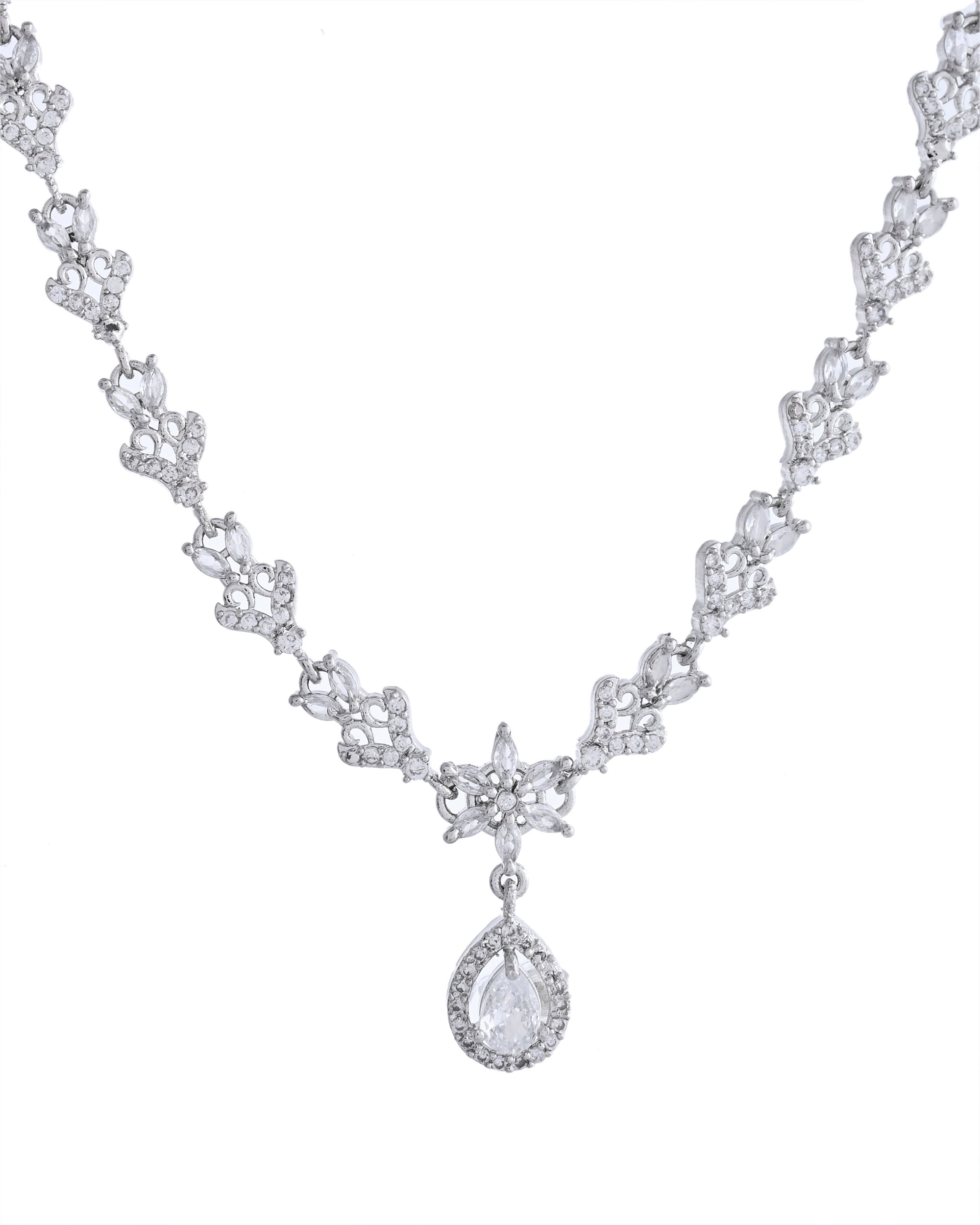 VOJ Silver Plated Elegent Designer AD Jewellery Set