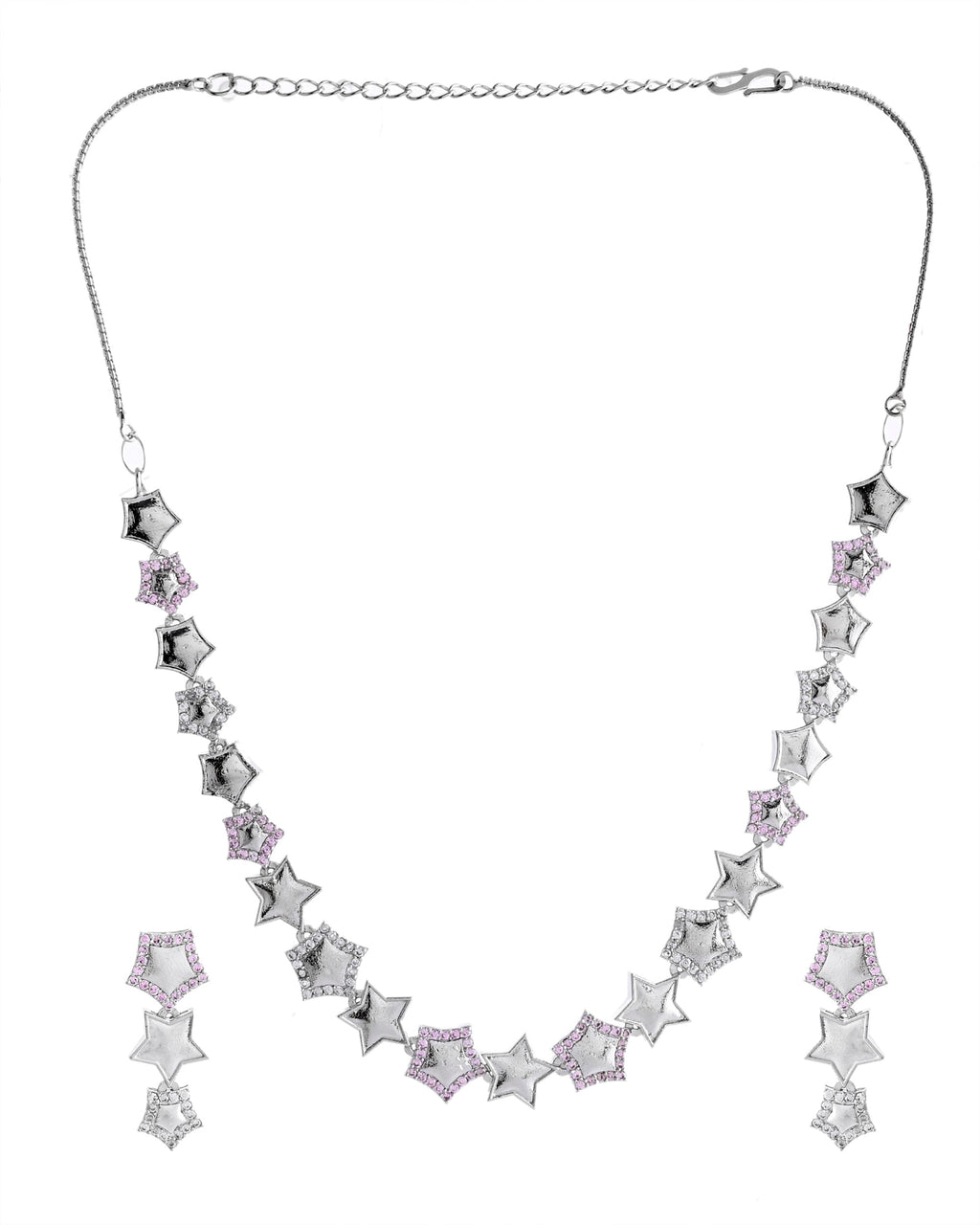 VOJ Silver Plated Star Shaped Necklace With Earrings Set