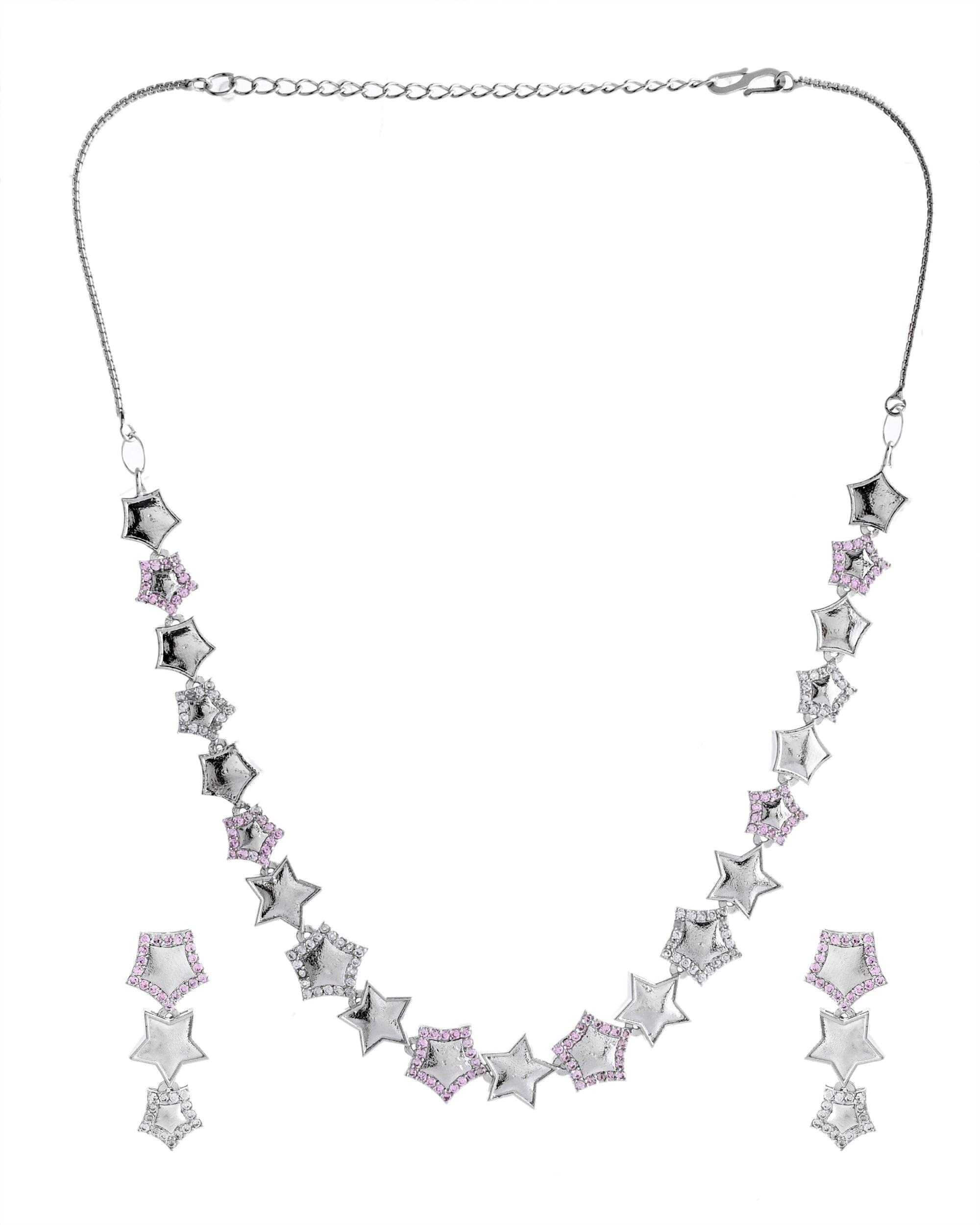 VOJ Silver Plated Star Shaped Necklace With Earrings Set