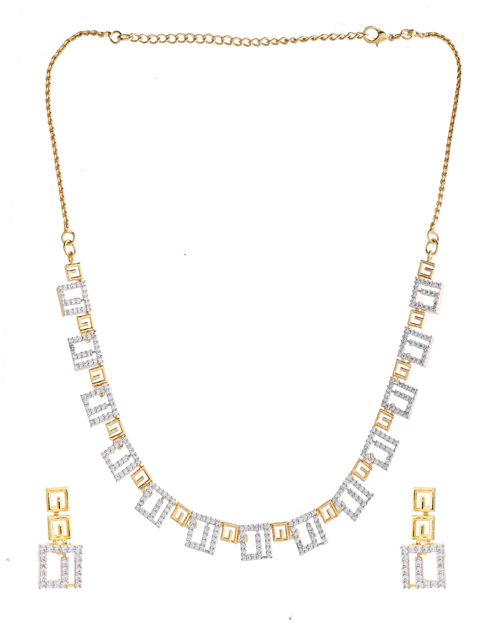 VOJ Gold-Polished Geometrical AD Jewellery Set