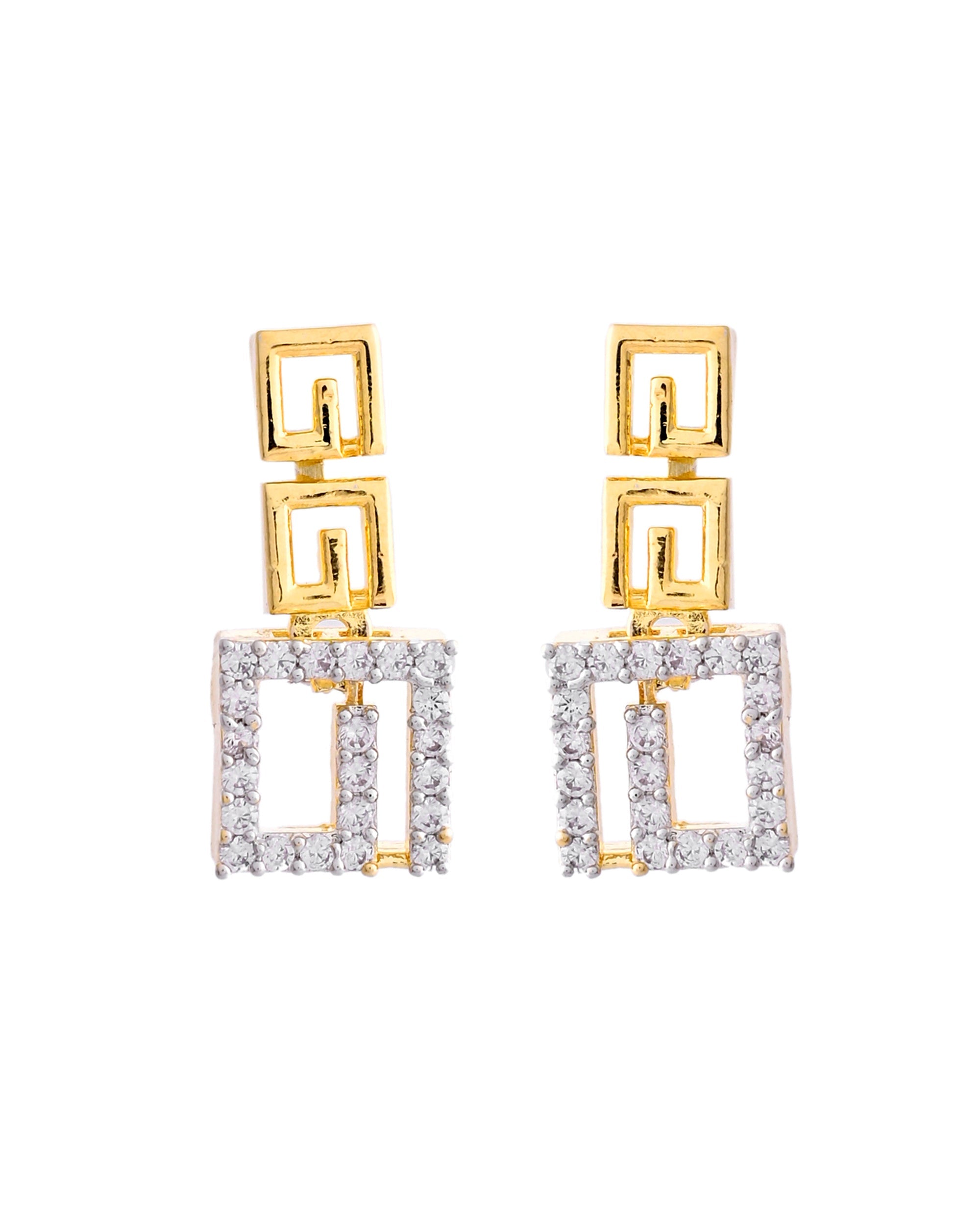 VOJ Gold-Polished Geometrical AD Jewellery Set