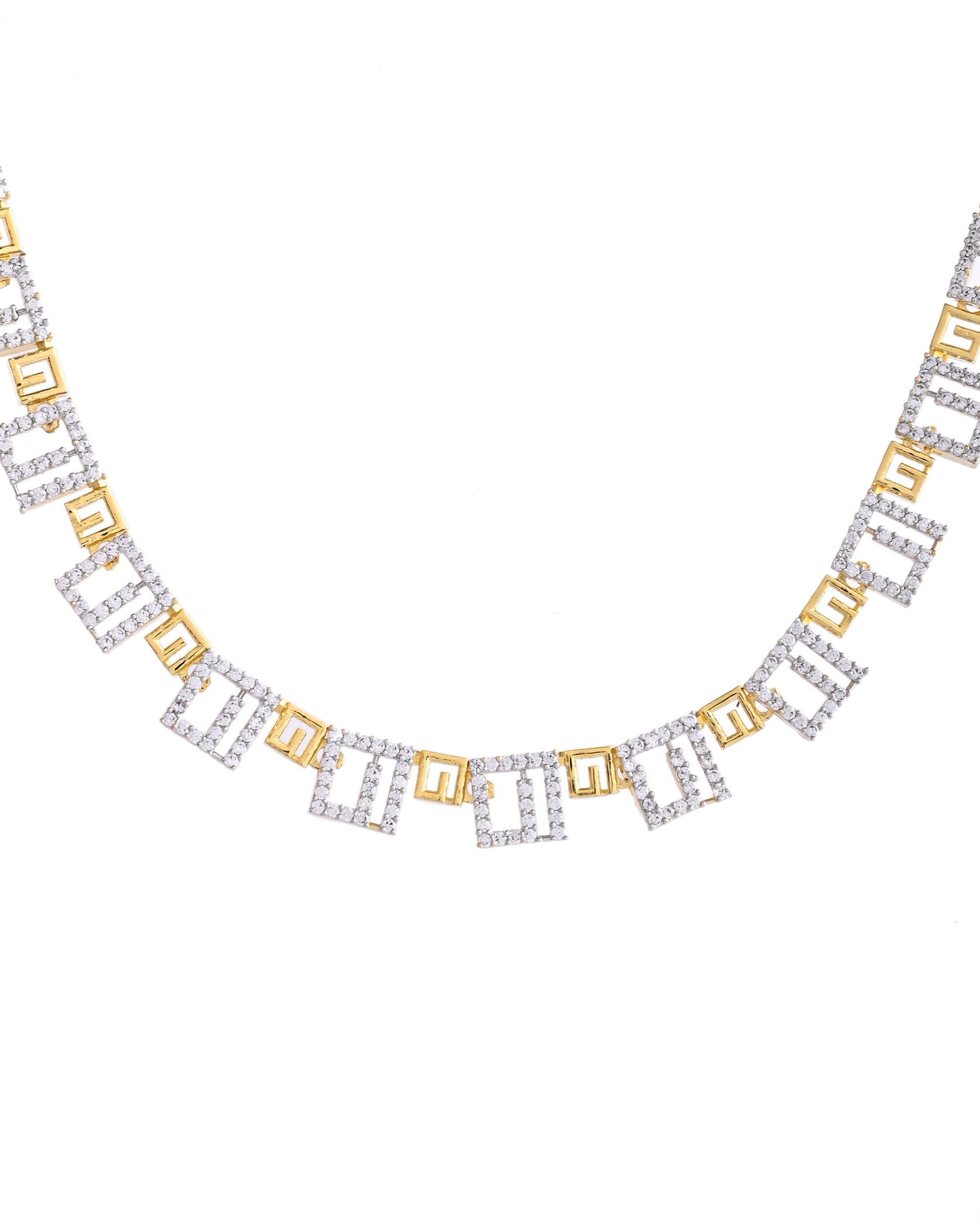 VOJ Gold-Polished Geometrical AD Jewellery Set