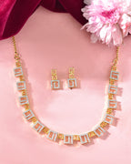 VOJ Gold-Polished Geometrical AD Jewellery Set