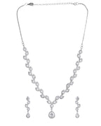 VOJ Silver Plated Tear Drop Shaped AD Necklace With Earrings Set