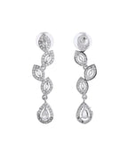 VOJ Silver Plated Tear Drop Shaped AD Necklace With Earrings Set
