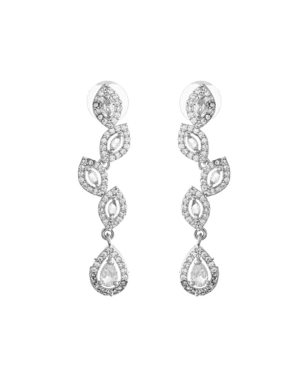 VOJ Silver Plated Tear Drop Shaped AD Necklace With Earrings Set