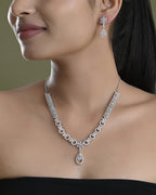 VOJ Silver Plated AD Stone Studded Necklace With Earrings Set