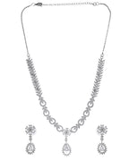 VOJ Silver Plated AD Stone Studded Necklace With Earrings Set