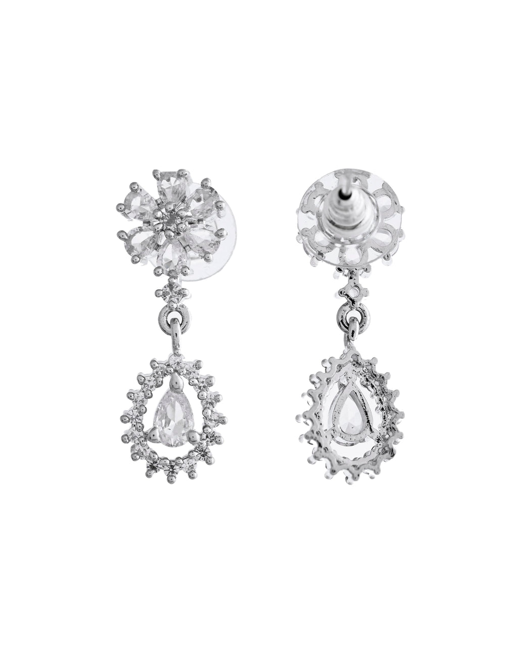 VOJ Silver Plated AD Stone Studded Necklace With Earrings Set