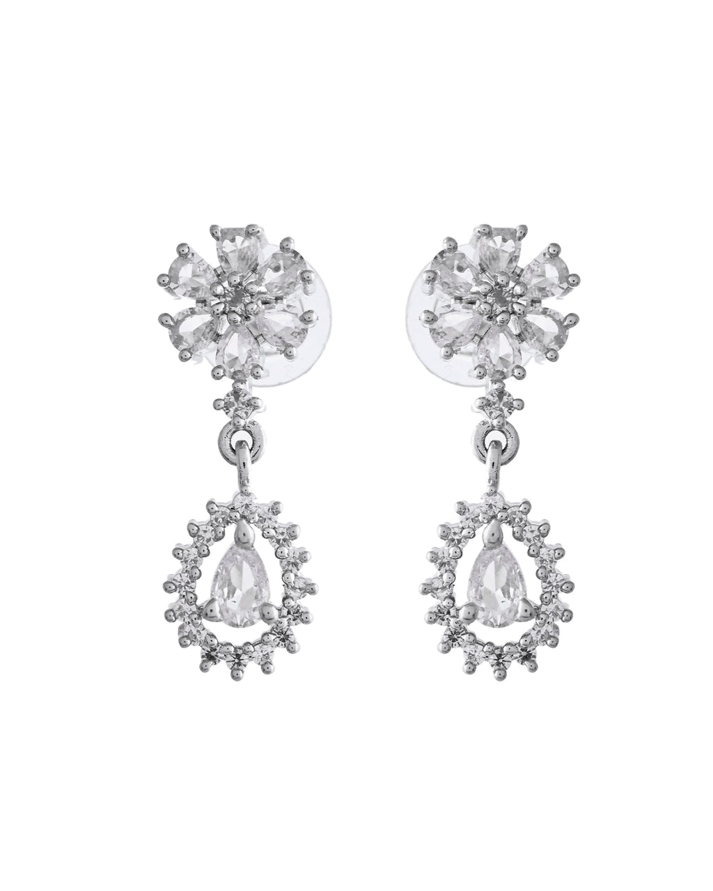 VOJ Silver Plated AD Stone Studded Necklace With Earrings Set