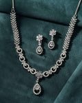 VOJ Silver Plated AD Stone Studded Necklace With Earrings Set