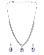 VOJ Silver Plated Purple Stone Studded AD Jewellery Set
