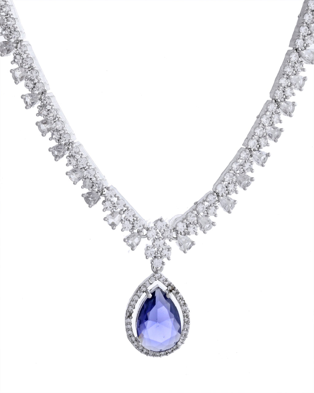 VOJ Silver Plated Purple Stone Studded AD Jewellery Set