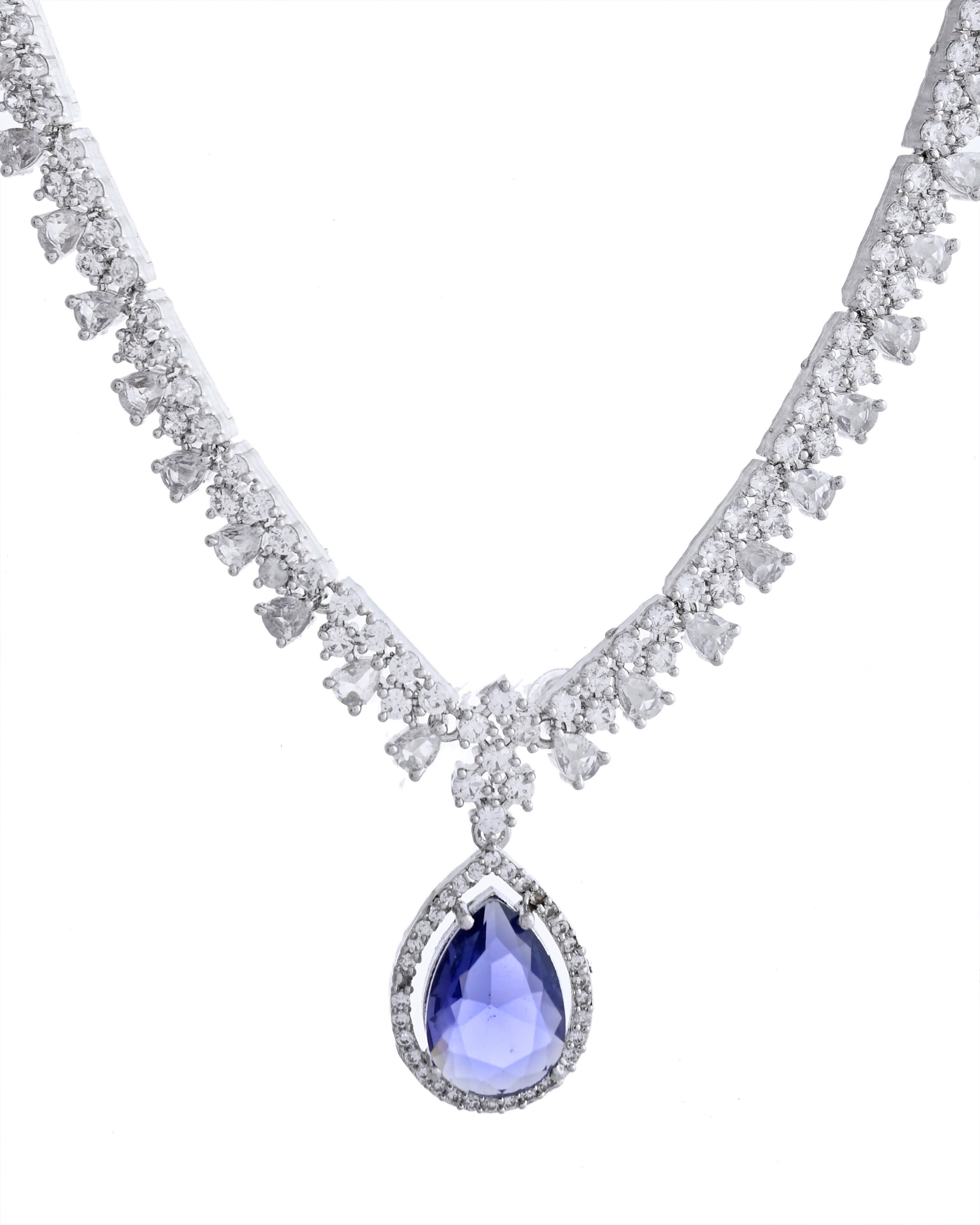 VOJ Silver Plated Purple Stone Studded AD Jewellery Set