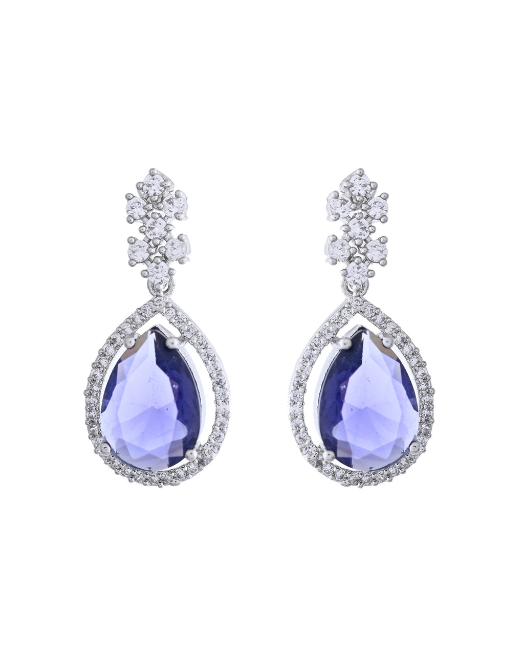 VOJ Silver Plated Purple Stone Studded AD Jewellery Set