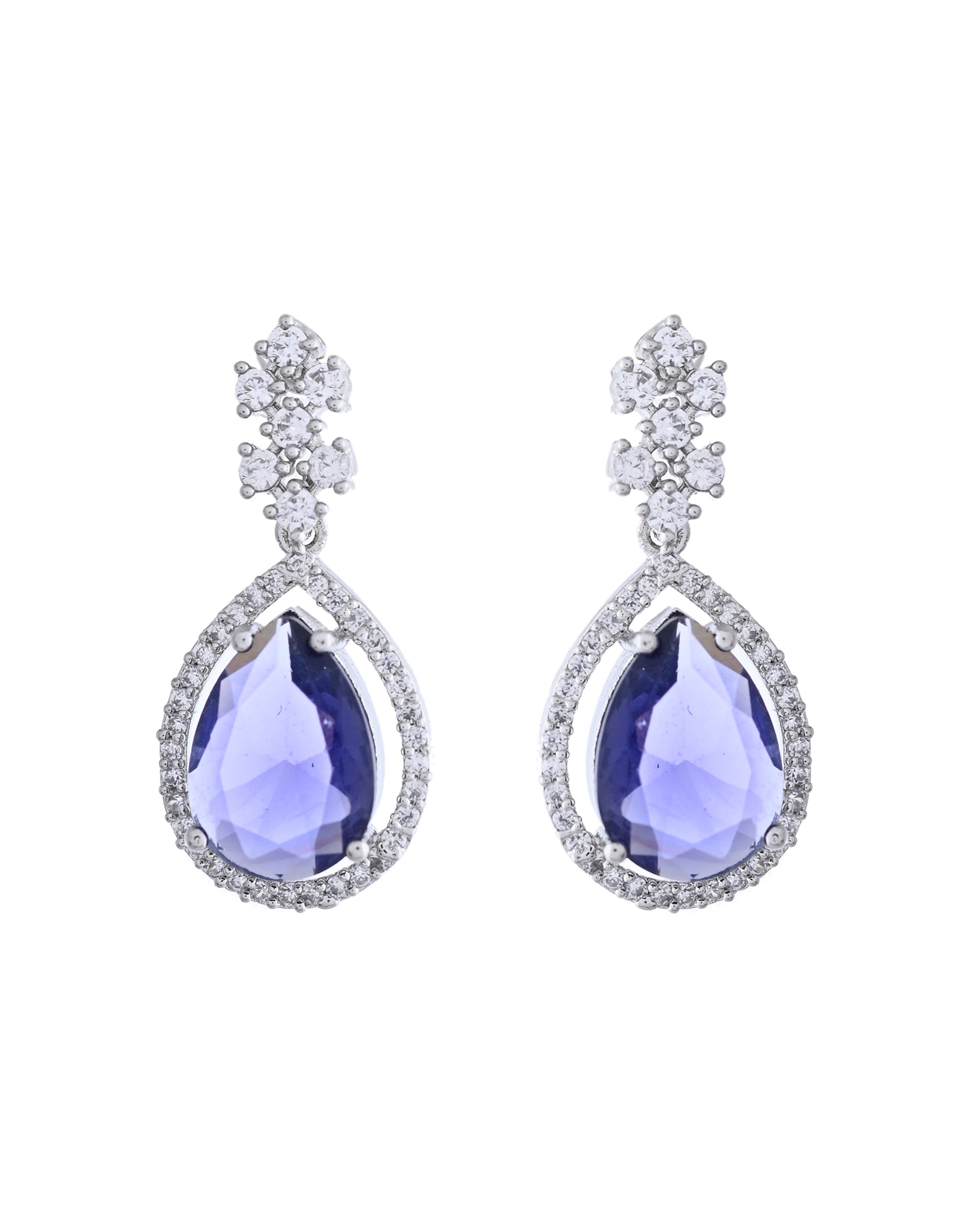 VOJ Silver Plated Purple Stone Studded AD Jewellery Set