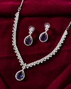 VOJ Silver Plated Purple Stone Studded AD Jewellery Set