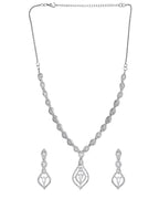 VOJ Silver Plated Tear Drop Shaped AD Necklace With Earrings Set