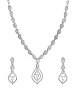 VOJ Silver Plated Tear Drop Shaped AD Necklace With Earrings Set