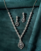 VOJ Silver Plated Tear Drop Shaped AD Necklace With Earrings Set