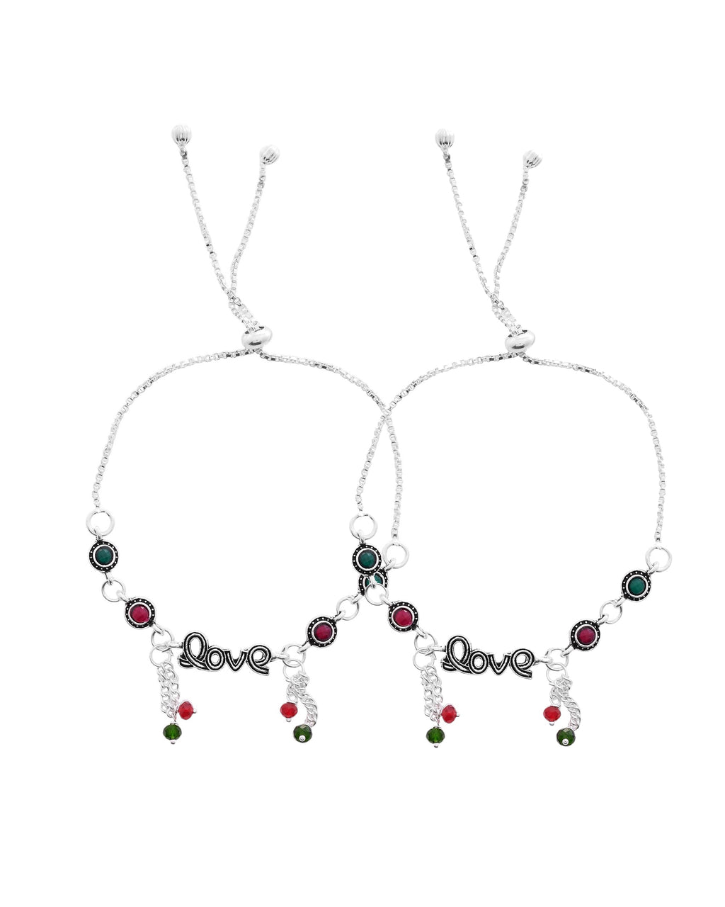 VOJ Set of 2 Silver Plated Love Meenakari Anklet - Distacart