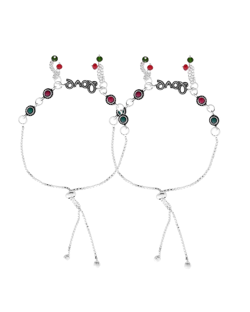 VOJ Set of 2 Silver Plated Love Meenakari Anklet - Distacart