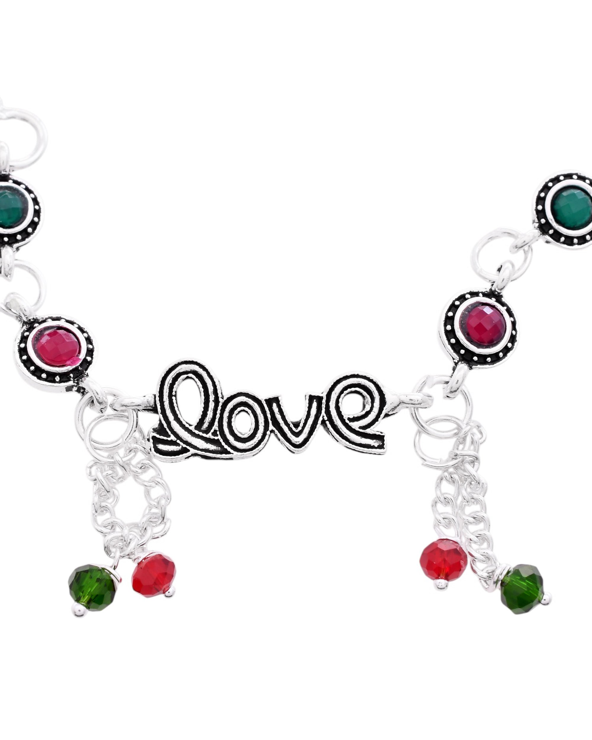 VOJ Set of 2 Silver Plated Love Meenakari Anklet - Distacart