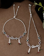 VOJ Set of 2 Silver Plated Love Meenakari Anklet - Distacart